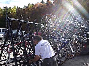 Stephen with bikes on rack